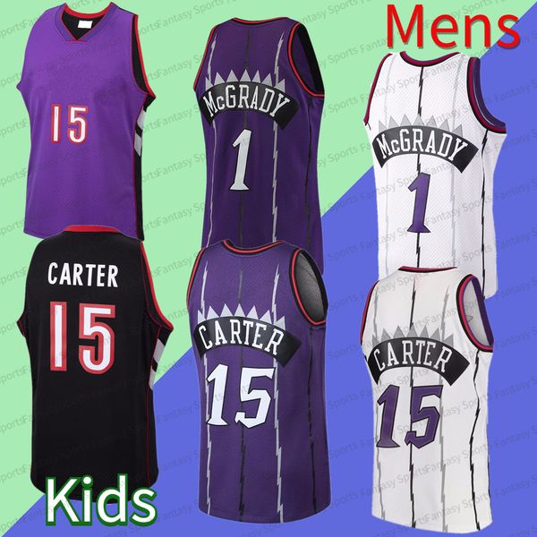 

retro vince carter youth jersey basketball tracy mcgrady purple white stitched jerseys mens kids carter shirt 1997-98 1998-99 classics vinta, Black;red