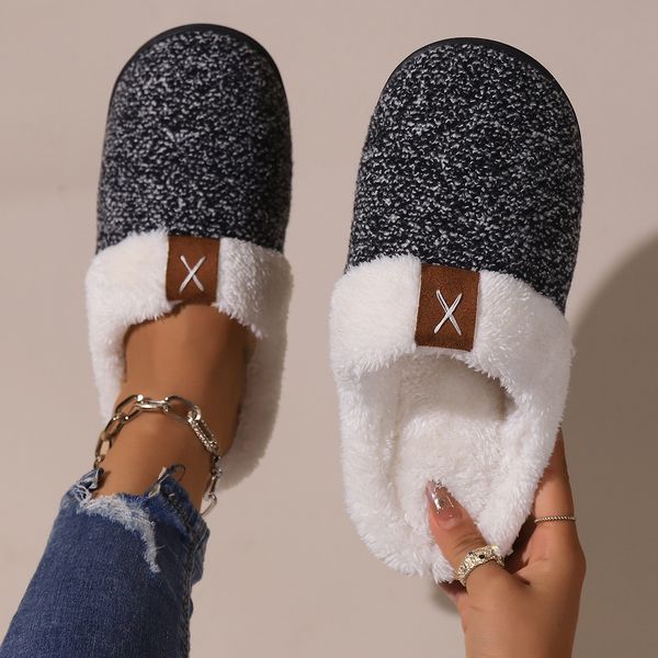 

designer slippers Plush with rabbit embroidery home slippers with TPR, Grey