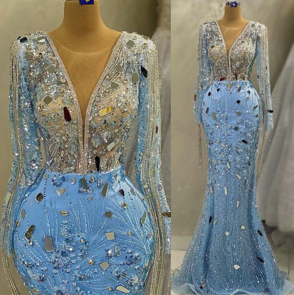 

2023 april aso ebi luxurious mermaid prom dress beaded crystals evening formal party second reception birthday engagement gowns dresses robe, Black