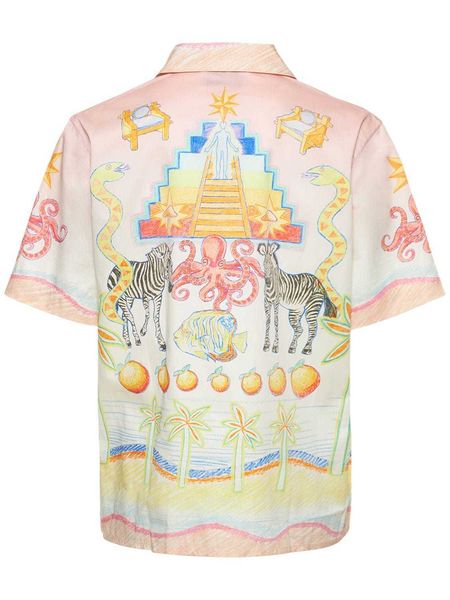 

new casablanca zebra zoo print shirt loose fitting men and women trendy short sleeved shirts casablanc polos, White;black