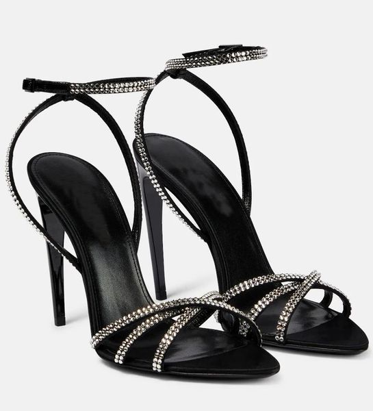 

elegant summer jerry sandals shoes women crystal-embellished satin buckles strap high heels black lady sandalias party wedding dress eu35-43