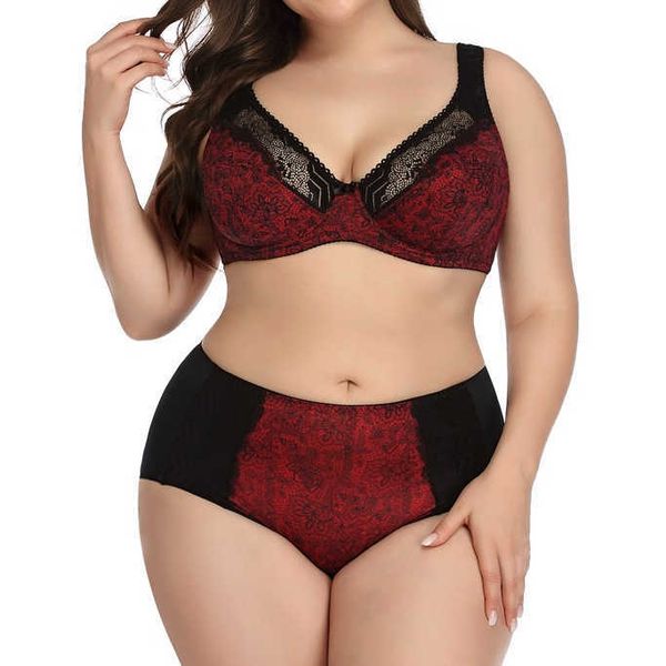 

size woman plus two piece underwear lace push up big cup and panties sets bra womens briefs, Red;black