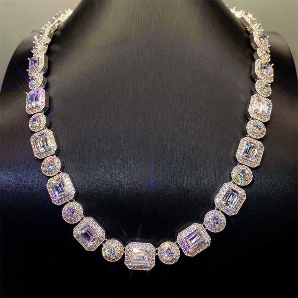 

iced out sterling silver hip hop jewelry emerald cut vs moissanite men fashion 925 cuban iced chain necklace