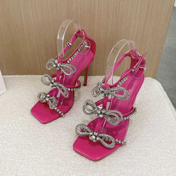 

new sandals luxury rhinestones butterfly women n band thin high heels party gladiator summer wedding bridal shoes 230406, Black
