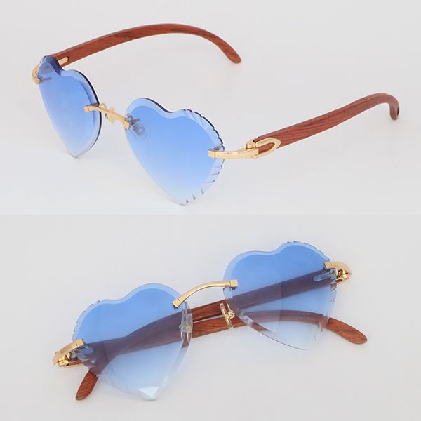 

wholesale floating frame rimless sunglasses for woman original wood sun glasses luxury peach heart model male and female diamond cut wooden, White;black