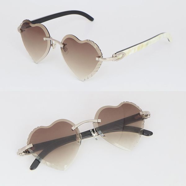 

factory wholesale rimless sunglasses for man white inside black buffalo horn sun glasses uv400 lens luxury peach heart model male and female, White;black