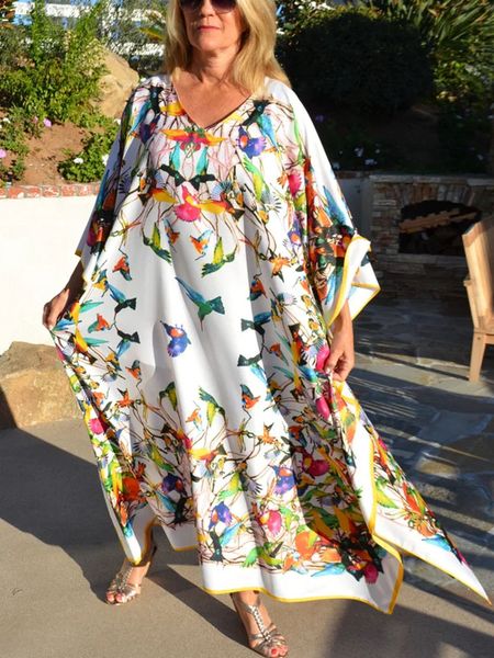 

women's swimwear beach dresses bird bohemian kaftans for women loose bikini cover ups maxi robe elegant bathing suits 230414, White;black