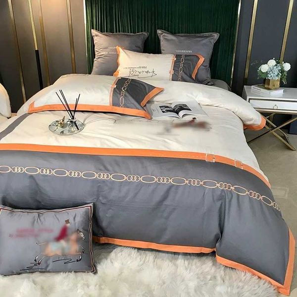 

light luxury bedding set style nordic all cotton four piece set fashion brand ice silk quilt cover 100% cotton bed sheet can be used on bed