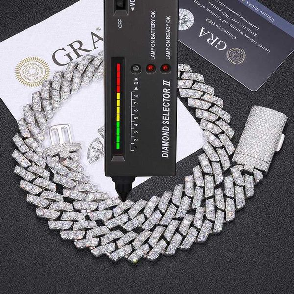 

cubana hip hop jewelry bling 20mm sterling silver 1 row vvs moissanite diamond iced out miami cuban link chain necklace