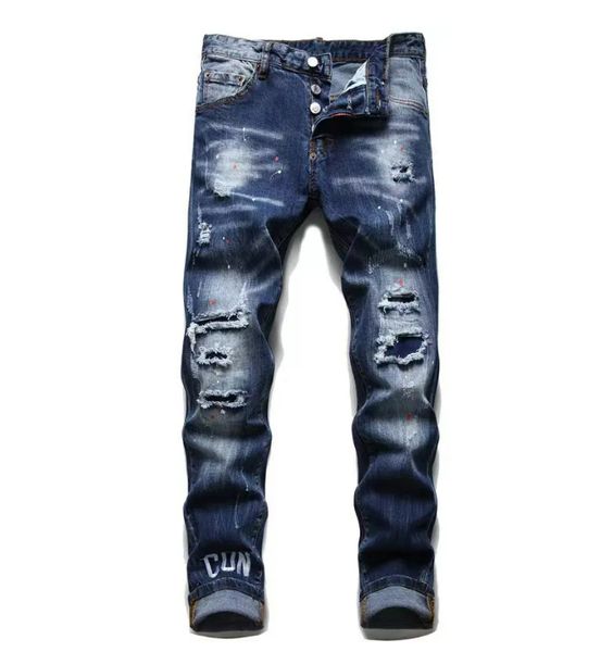 

men's jeans dsquare european and american luxury designer d2 men's jeans slim fit elastic embroidery pants fashion swing paint men, Blue
