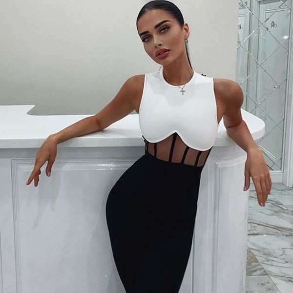 

adyce 2022 new summer tank bodycon club bandage dress women sleeveless black lace midi celebrity evening runway party dress, White;black