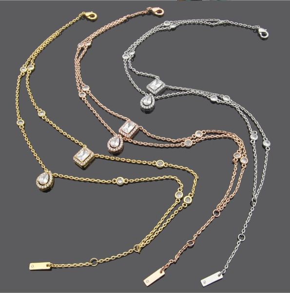 

tennis luxury jewelry square diamond water drop diamond double layer foot chain women's foreign trade chain with diamond foot chain, Golden;silver