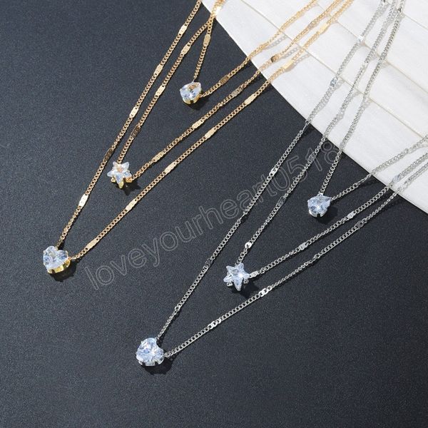 

luxury multilayer necklace for women gold color silver color chains heart stars water pendant necklace fashion jewelry