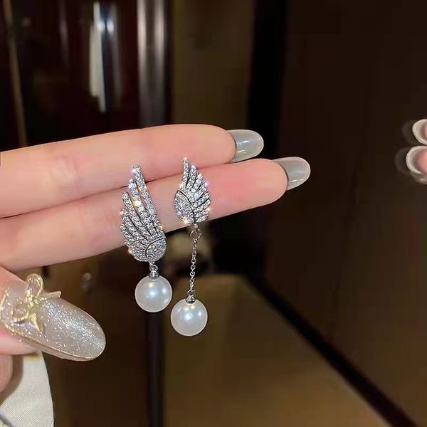 

angle wings diamond earrings 925 sterling silver party wedding drop dangle earrings for women bridal promise engagement jewelry