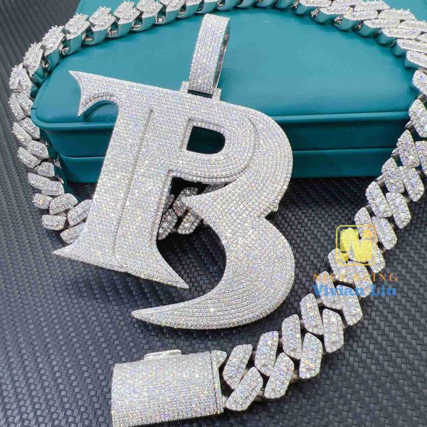 

20mm width sterling silver vvs moissanite fine jewelry iced out moissnaite diamond hip hop pendant necklace cuban link chain