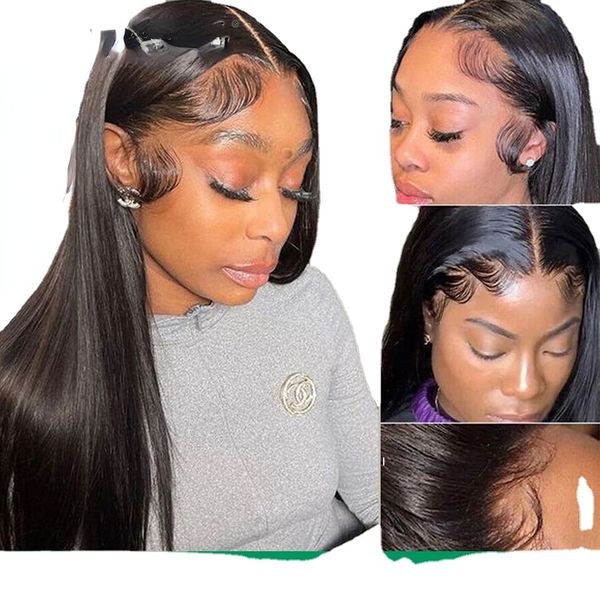

transparent lace wigs glueless bone straight lace front wig human hair lace frontal wigs for women human hair wigs on sale, Black;brown
