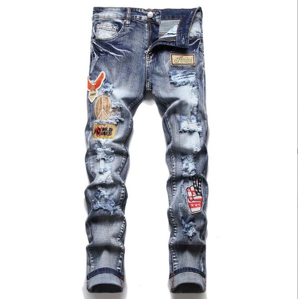 

men's jeans mens a miris jeans distressed ripped biker slim straight cotton for men s print womens army fashion mans skinny trousers pa, Blue