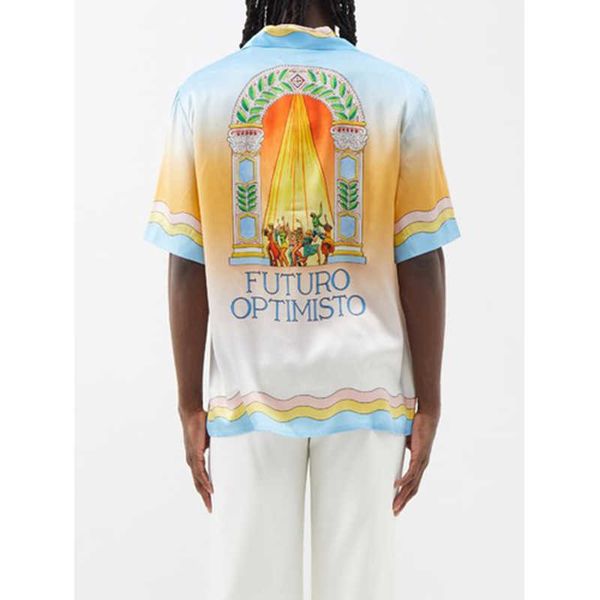 

sicilian casablanca designer shirts golden triangle carnival print shirt loose men and women fashion short sleeve shirt polos casablanc, White;black