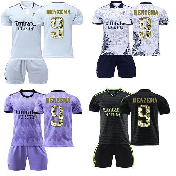 

soccer jerseys 2023-24 golden no. 9 benzema football suit set with socks home and away special edition jersey soccer jersey, Black;yellow