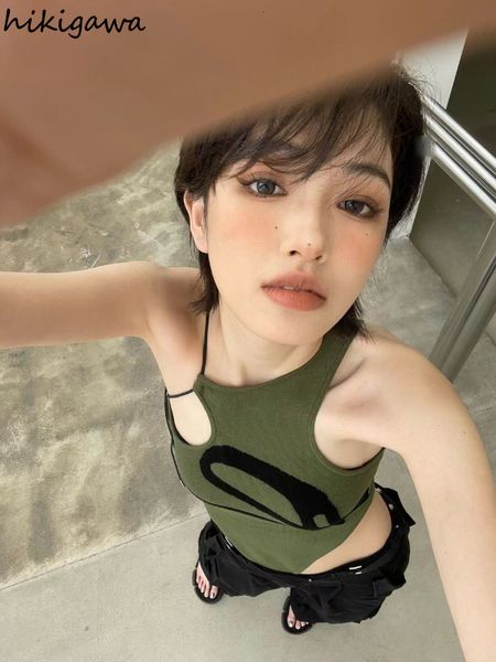 

camisoles tanks crop irregular bandage womens clothing hollow out backless slim vest summer korean fashion camis y2k clothes 230414, Black;white
