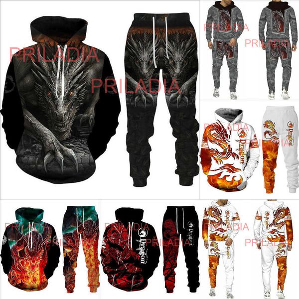 

Men' Hoodies Sweatshirts Autumn and Winter Men' Hooded Sweater Set Fancy Dragon 3D Printed Hip Hop Sweater Pants, Tzwy—01—k232111a
