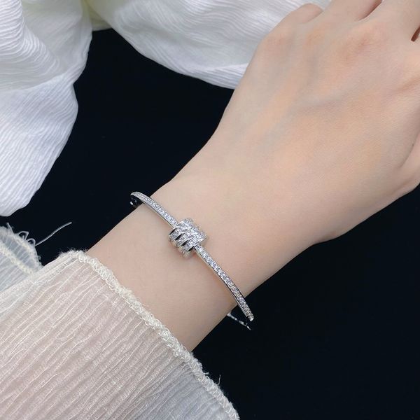 

2022 trendy bangle cuff aaaaa zircon white gold filled party engagement bangles bracelet for women bridal wedding accessaries, Golden;silver