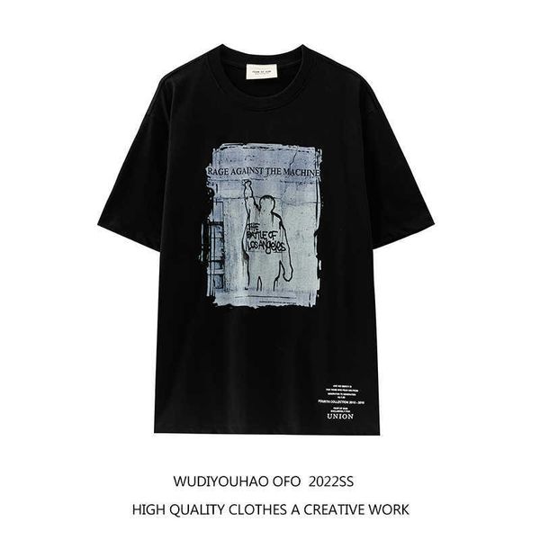 

tees t-shirts luxury designer fashion clothing fears god battle in los angeles limited fog american loose casual printed short sleeve t-shir, White;black