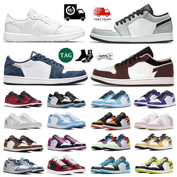 

1 basketball shoes 1s low reverse mocha shattered backboard paint drip fragment bred toe mens womens designer og air shoe, Black
