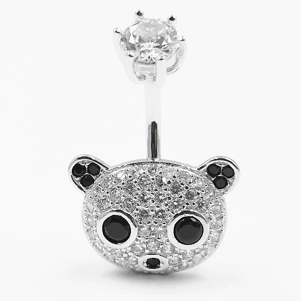 

wqfs s925 sterling silver navel ring european and american cute zircon panda belly button nail piercing jewelry manufacturers wholesale