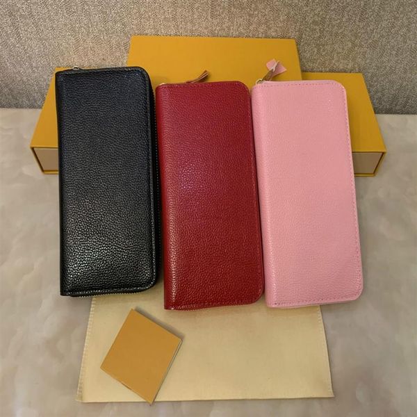

the most fashionable zipper wallet card and coin men's leather wallet card holder coin purse ladies wallet with box233c, Red;black