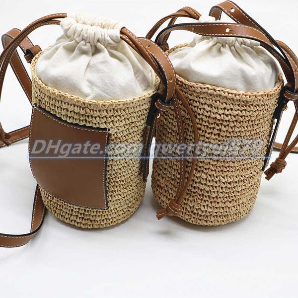 

qwertyui879 shoulder bags 2022 bucket straw woven bag women's new fashion versatile one shoulder messenger woven handbag cc sac a main