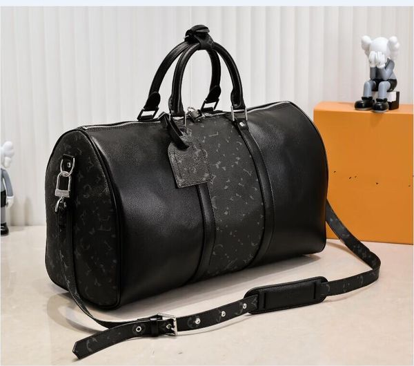 

7a designer duffle bag real leather weekend travel bags men women luggages creative black flowers stitching hanbags the large capacity tote