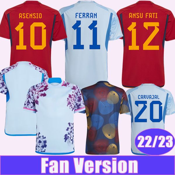 

22 23 spain fans mens soccer jerseys koke gavi ansu fati ferran asensio olmo sergio carvajal llorente r. home away football shirts pre-match, Black;yellow