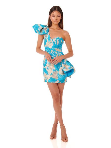 

dresses deive teger 2022 new fashion women's v neck one shoulder backless draped mini jacquard dress elegant party chic dresses, Black;gray