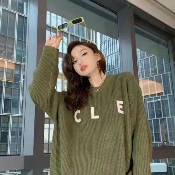 

Couple Style Lazy Letter Round Neck Loose Thick Needle Pullover Knitted Sweater Long Sleeve Leisure Ladies Knits Sweater Winter, Green