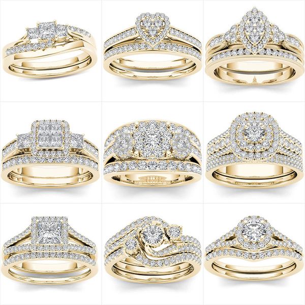 

wedding couple ring jewelry gold plated inset zircon ring european american classic ornaments valentine's day anniversary wedding gift, Golden;silver