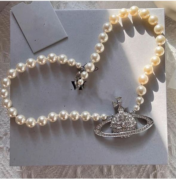 

fashion designer pendant necklaces luxury brand women jewelry saturn chokers metal pearl planet chain necklace cjeweler trend for woman uyui, Silver