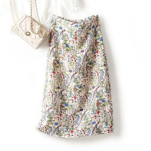 

skirts floral print chiffon elegant office-lady chic high waist loose straight women's skirt knee-length skirts for women spring 230417, Black