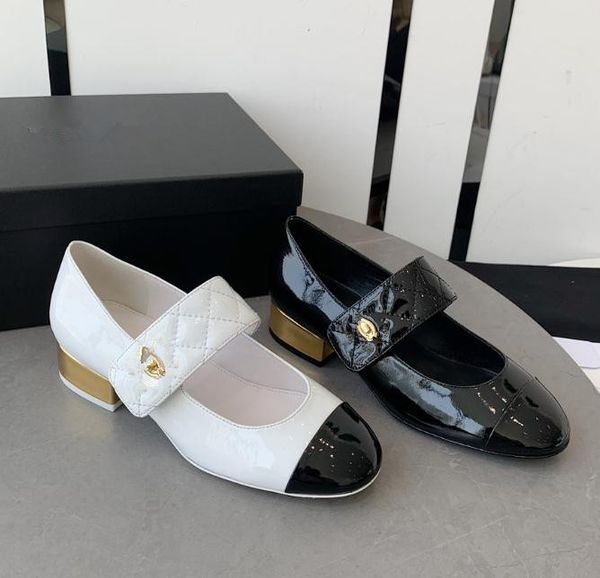 

designe mary jane shoes Wide buttons retro buckle women's shoe round toe girls ladies Resort Beach Banquet black white flat ballet shoes, Black 6cm