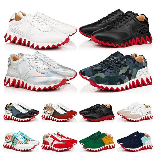 

men women casual shoes luxury designers loubishark shark sports sneakers genuine leather rivet sharks white red mens sport fashion trainers, Black