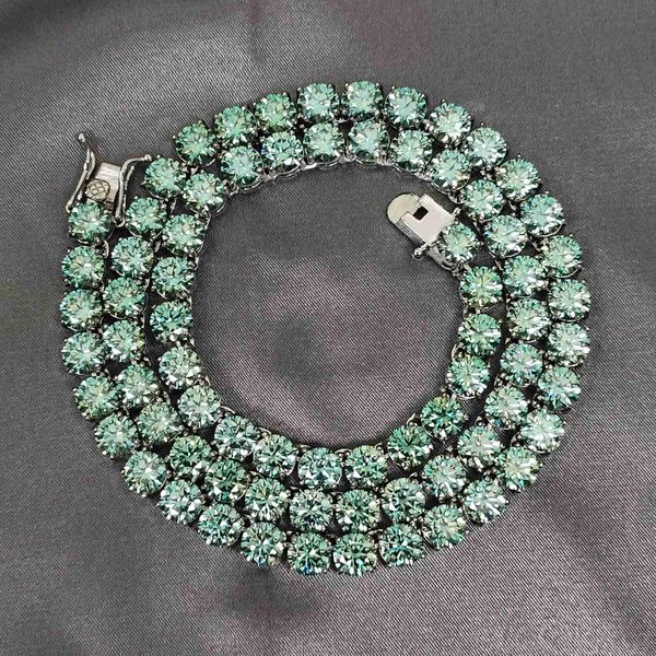 

custom iced out rare blue green color 6.5mm 925 sterling silver diamond tennis chain moissanite necklace