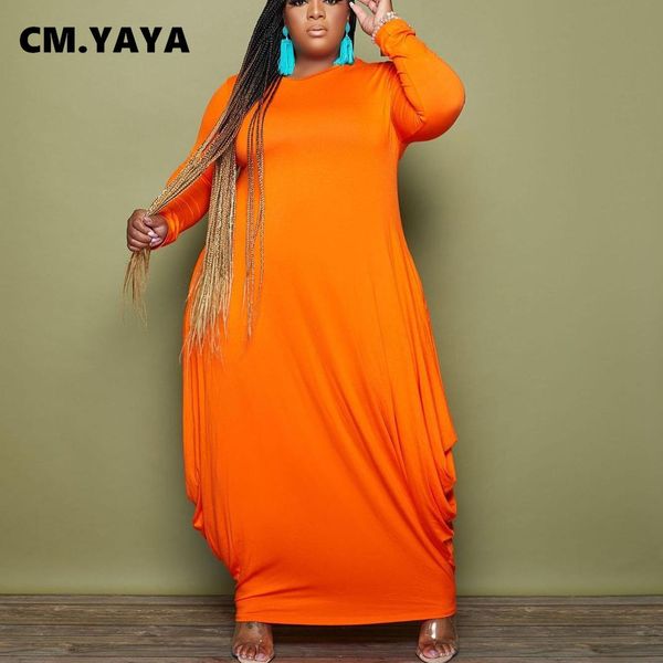 

dresses cm.yaya plus size women long sleeve ruched side maxi slim dress vintage streetwear solid classic long dresses, Black