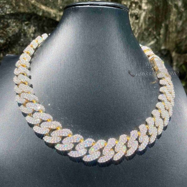 

bussdown two tone sides front fully iced out 18mm vvs1 moissanite diamond miami cuban link chain, Silver