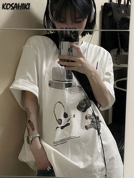 

women's tshirt kosahiki vintage printed summer shirt women casual basic ops harajuku streetwear graphic shirts grunge y2k aesthetic ees, White