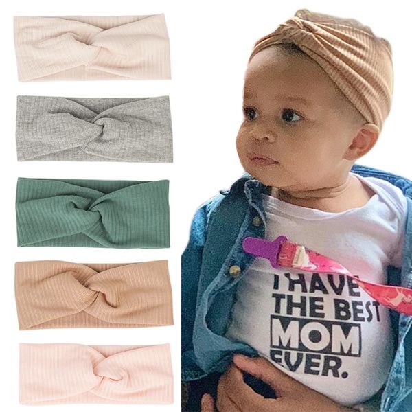 

baby girls elastic cotton cross headbands infant knot hairbands children hair accessories kids headwear solid color, Slivery;white