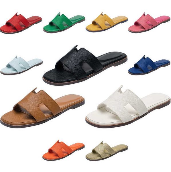 

2023 new luxury brand slippers casual leather ladies orams famous sandals women red white orange yellow outdoor beach shoes lichee ladies fa, Black
