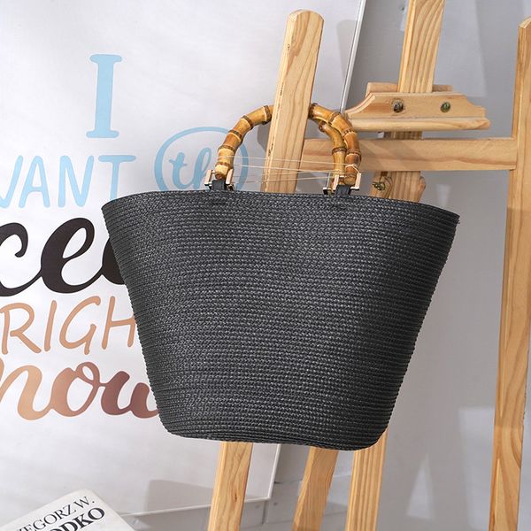

evening bags large capacity bamboo handle straw casual rattan pp grass woven color matching striped tote summer beach shoulder 230417