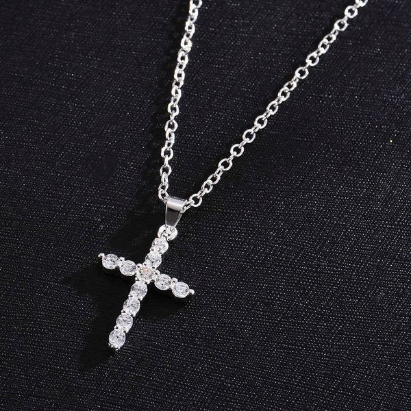 

pendant necklaces simple love cross pendant choker necklace charm rhinestone couples jewelry women's neck chain christmas gift lady nec, Silver