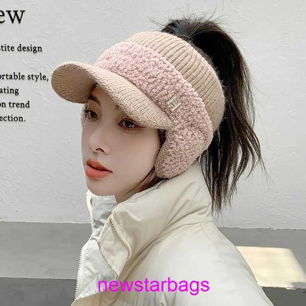 

original edition designer herms hat for sale womens winter outdoor cycling knitted ear protector duck tongue fashion versatile plus plush wa, Blue;gray