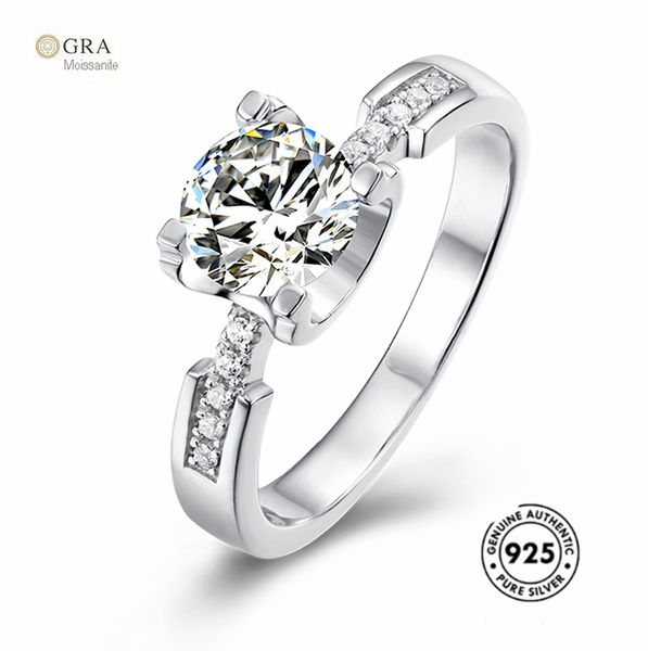 

one carat big stone moissanite diamond jewelry ring gra engagement finger ring for women ready to ship, Slivery;golden